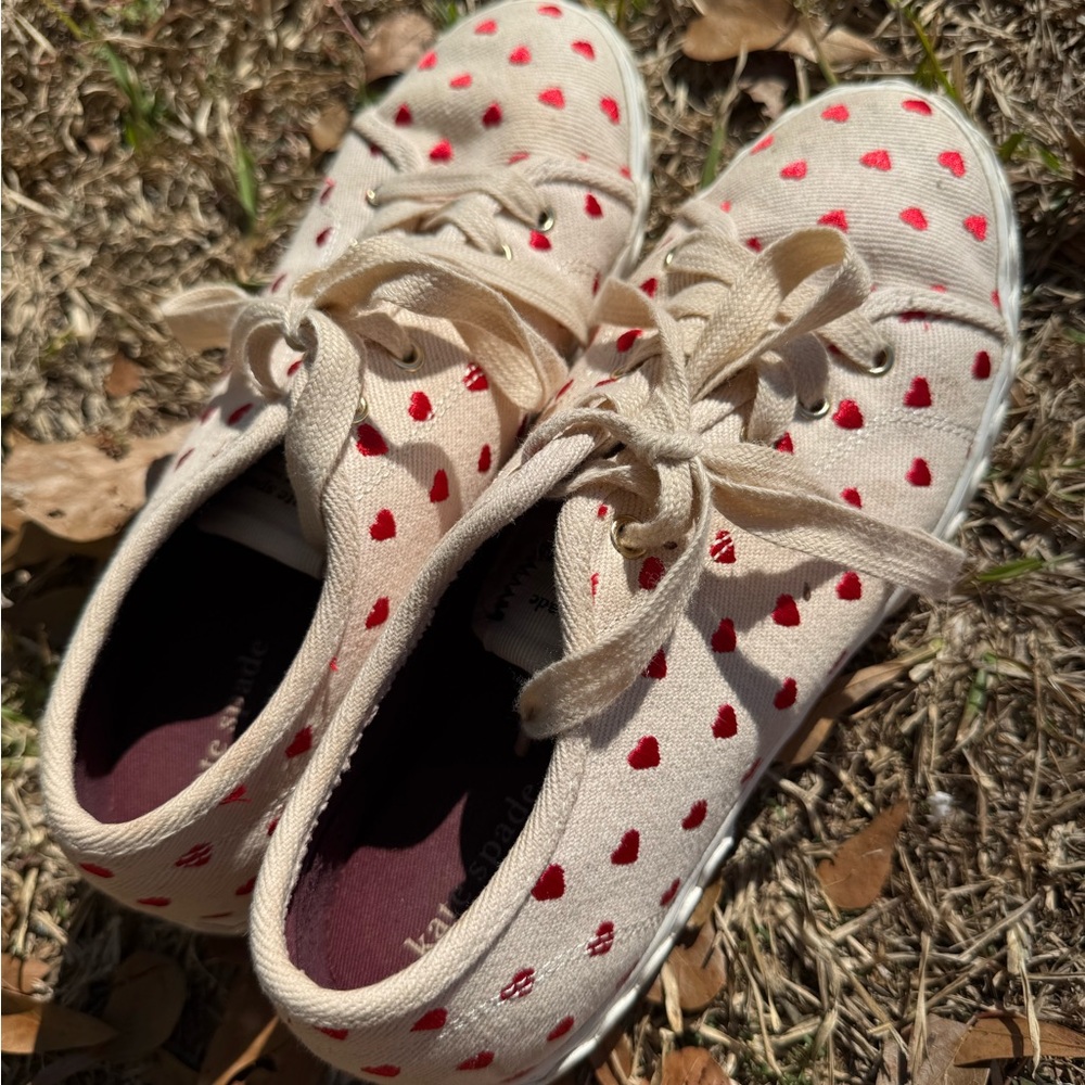 Kate Spade Cream and Red Heart Sneakers